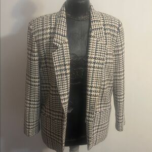Tofy Vintage Blue/Tan/Brown houndstooth pattern Wool blend blazer, size 8